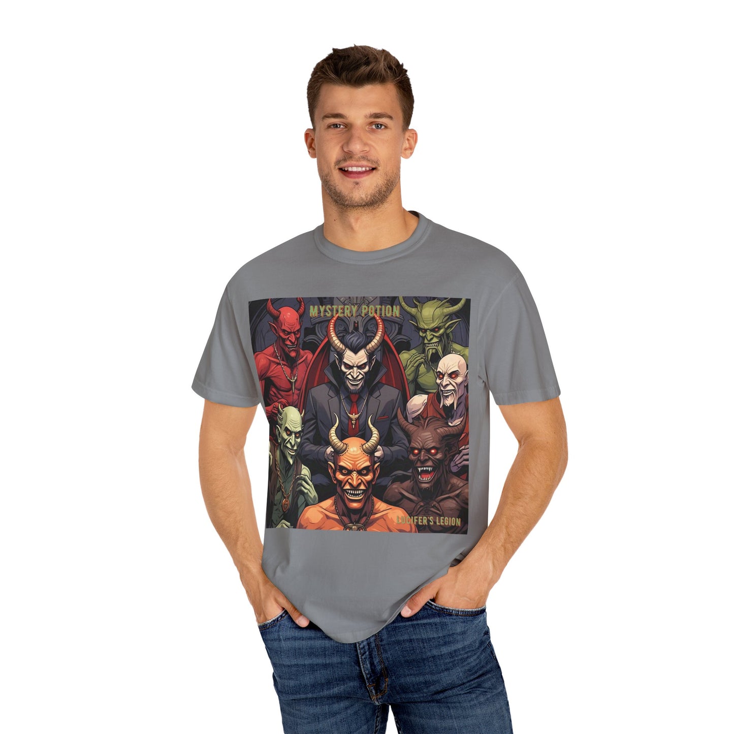 'Lucifer's Legion' by Mystery Potion, Unisex T-Shirt, Devil-Inspired Tee, Halloween Shirt, Comic Book Merch, Gift for Fans