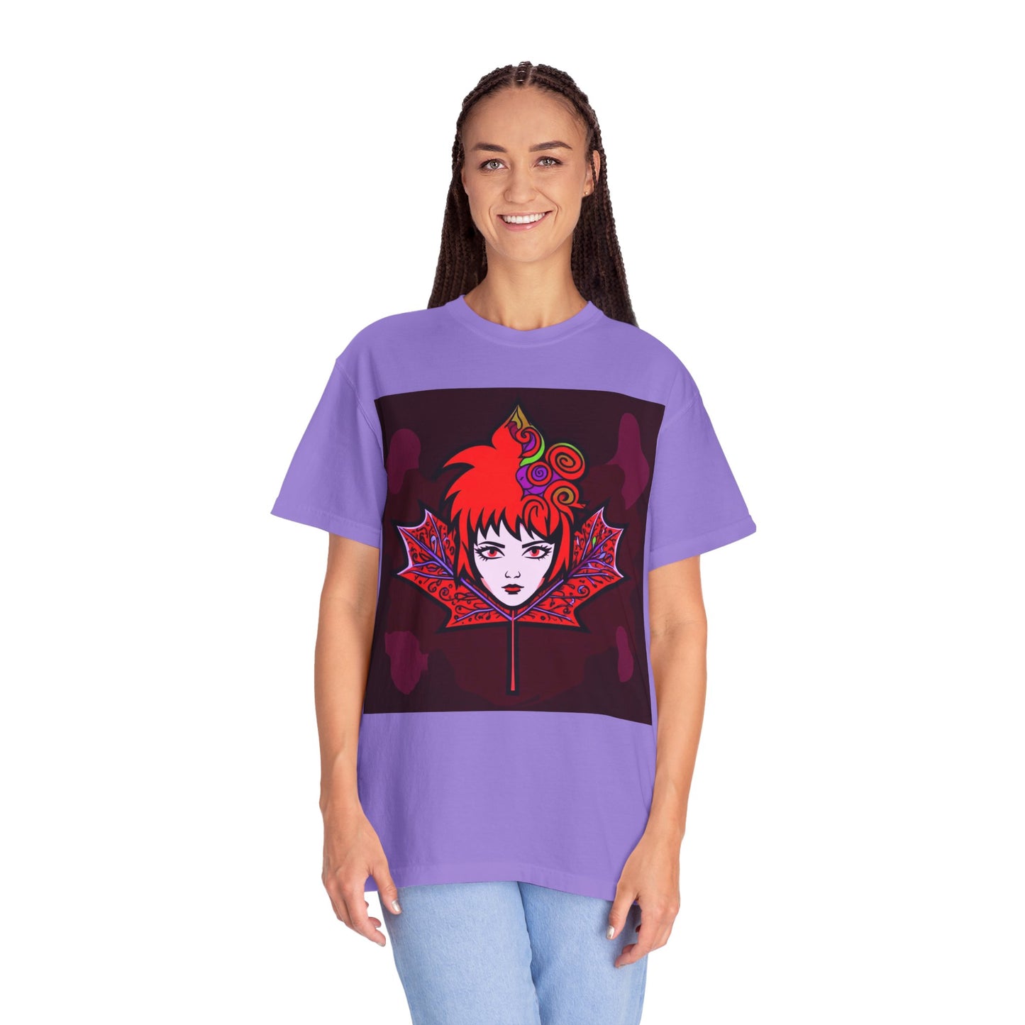 Emily The Maple Leaf Vibrant Art T-Shirt, Bohemian Graphic Tee, Unique Artwear, Gift for Art Lovers, Festival Clothing, Unisex Fashion, Canadian Patriots