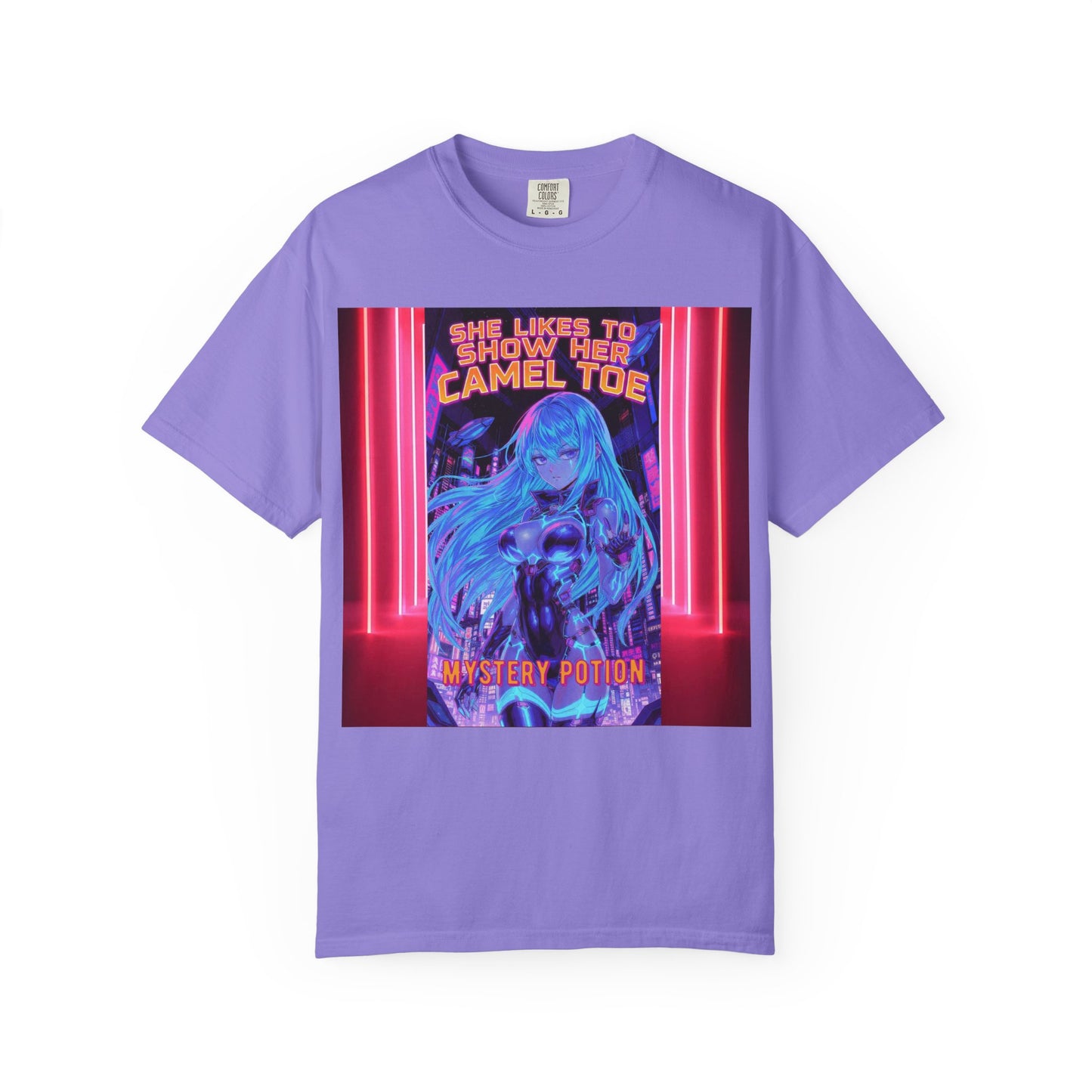 Anime Neon Tee — "She Likes to Show Her Camel Toe" Graphic T-Shirt