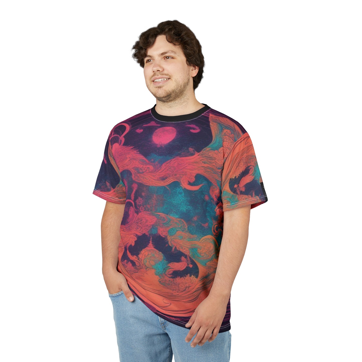 Vibrant Artistic Unisex Tee, Cosmic Graphic Shirt, Unique AOP T-Shirt, Colorful Dreamscape Top, Festival Wear, Statement Fashion