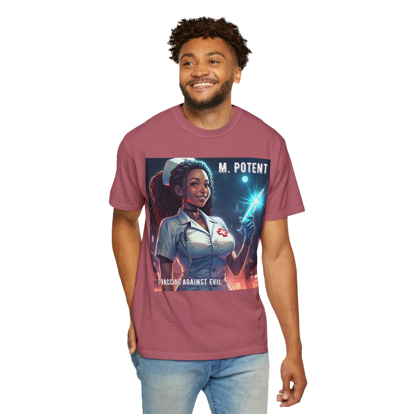 M. Potent's 'A Vaccine Against Evil', Medicine-Themed Unisex T-Shirt, Positive Vibes, Great for Nurses, Vaccination Awareness, Gift for Healthcare Workers
