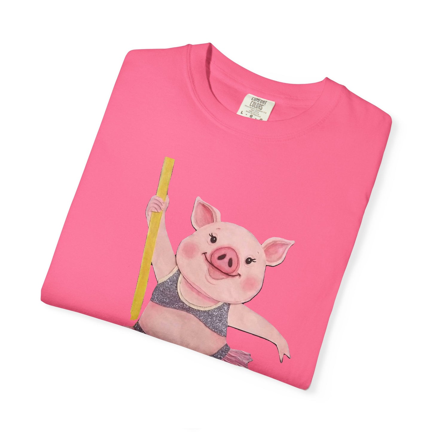'Playful Pig' T-Shirt, Fun Graphic Tee, Animal Lover Gift, Unique Apparel, Funny T-Shirt, Cute Pig Shirt, Pole-Dancers and Pole Dancing Pig.