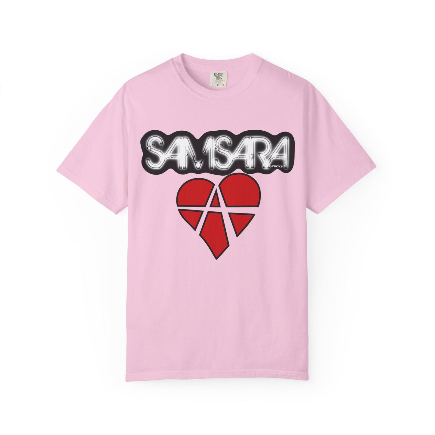 'Samsara Rocks' Logo, Love and Anarchy Graphic Tee | Unisex Garment-Dyed T-Shirt, Casual Fashion, Heart Design, Streetwear, Gift for Him/Her