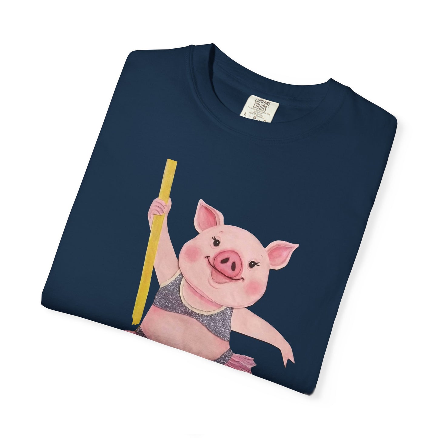 'Playful Pig' T-Shirt, Fun Graphic Tee, Animal Lover Gift, Unique Apparel, Funny T-Shirt, Cute Pig Shirt, Pole-Dancers and Pole Dancing Pig.