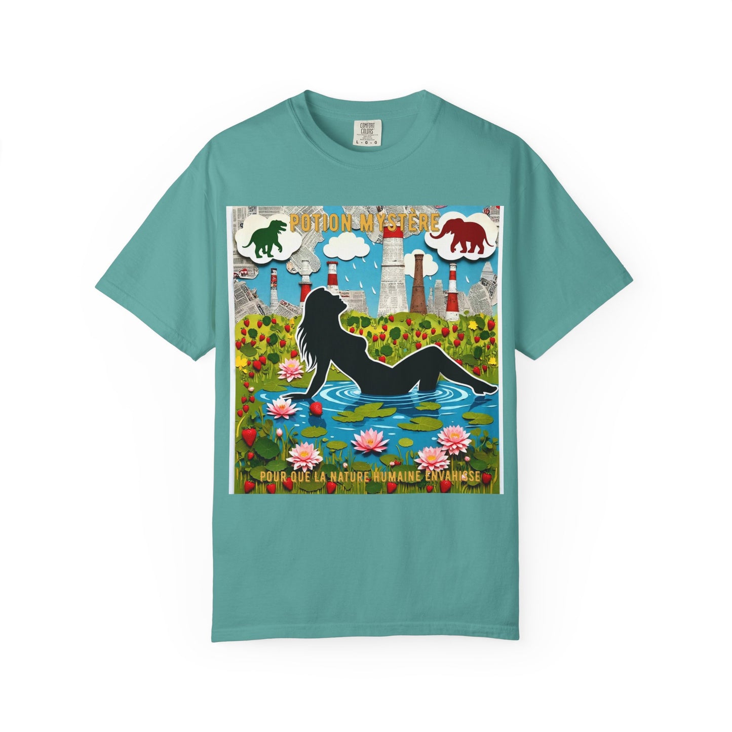'Pour Que La Nature Humaine Envahisse' par Potion Mystère, Nature-Inspired Collage Unisex T-Shirt, Eco-Friendly Tee, Vibrant Graphic Tee, Relaxed Fit Shirt, Summer Casual Wear, Gift for Nature Lovers, Grebo Rock