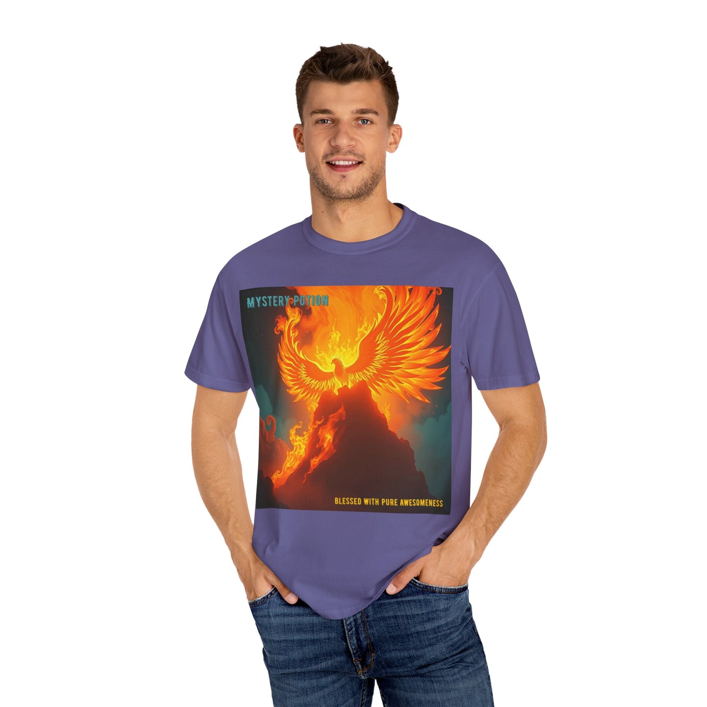 'Blessed With Pure Awesomeness' Mystery Phoenix Graphic Unisex T-shirt, Cool Casual Wear, Unique Gift for Nature Lovers, Birthday, Summer Event, Spiritual Design