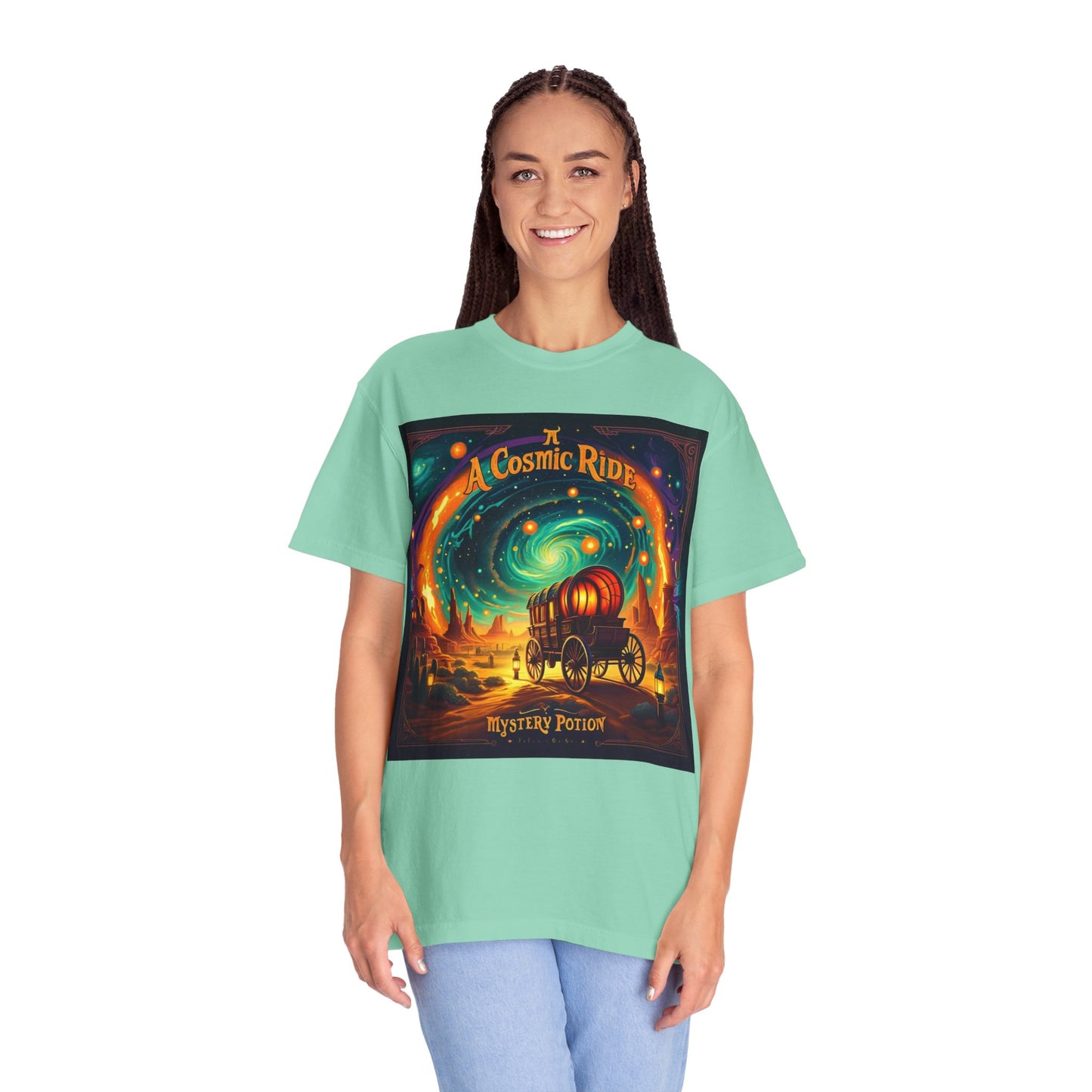 A Cosmic Ride by Mystery Potion T-Shirt, Unisex Graphic Tee, Country Western Festival Wear, Bohemian Style, Gift for Dreamers, Mystical Art Shirt