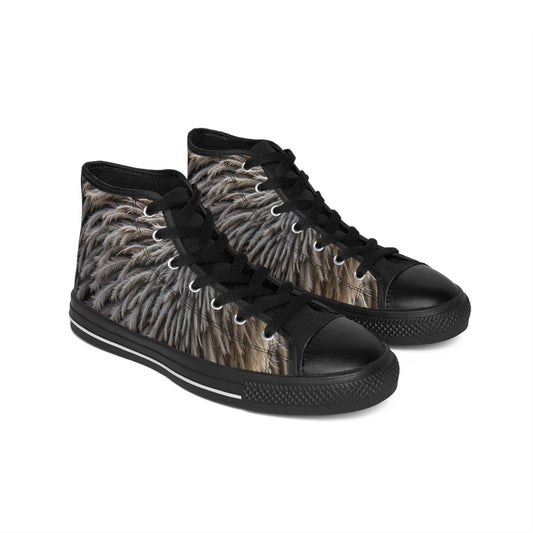 Fuzzy Feather Print Sneakers, Ostrich Feet Stylish High Tops for Casual Wear, Unique Footwear Gifts, Trendy Animal Print Shoes, Cozy Sneaker Vibes