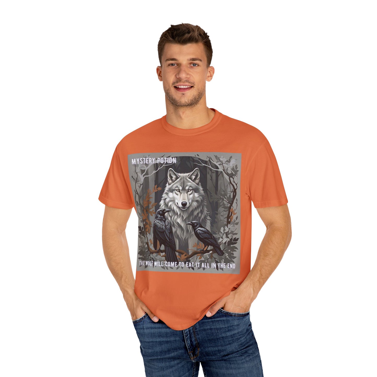 'The Wolf Will Come To Eat It All In The End' by Mystery Potion, Unisex T-Shirt, Edgy Graphic Tee, Animal Lover Gift, Fantasy Shirt, Halloween Apparel, Unique Graphic Shirt