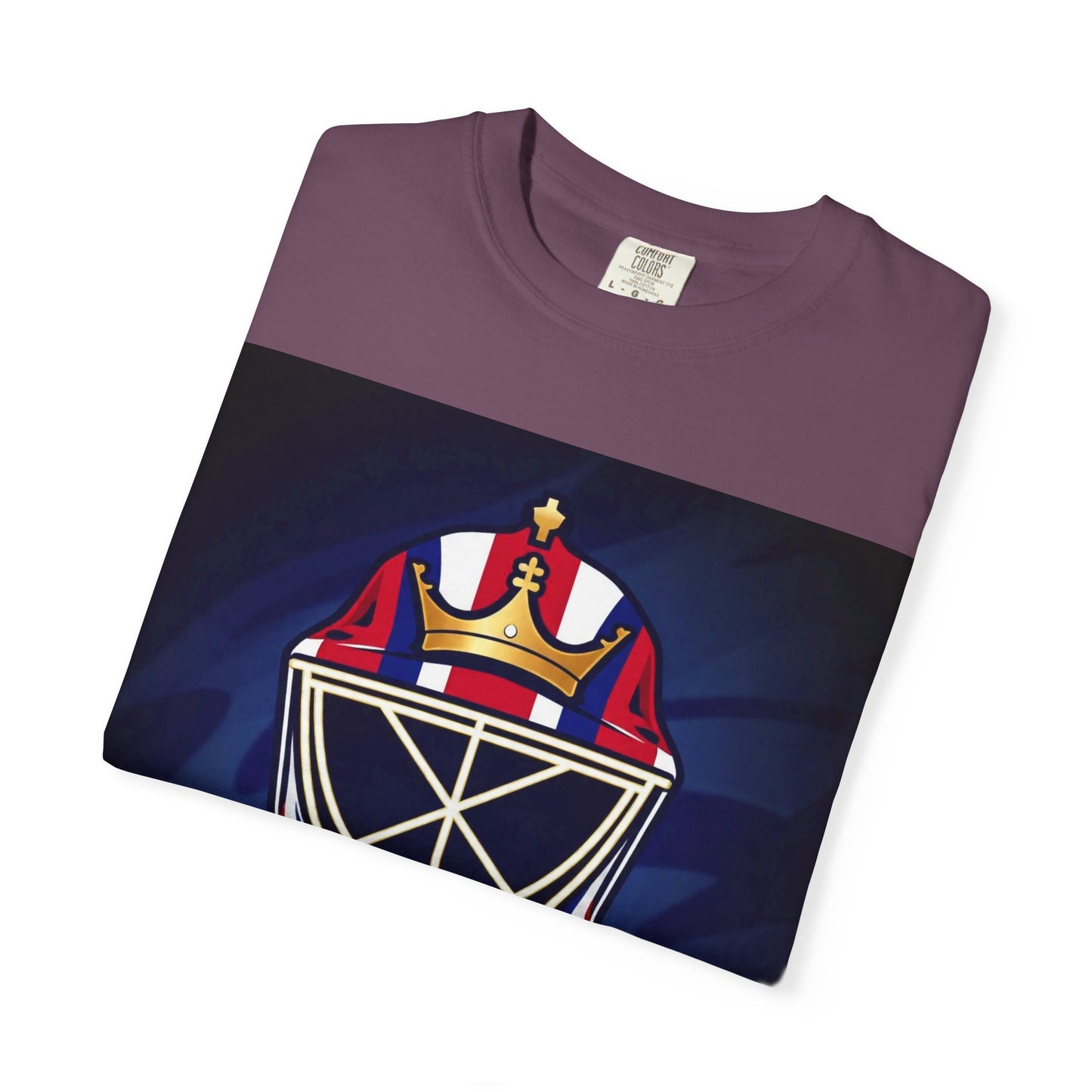 Regal Crown Goalie Mask Graphic T-shirt, Unisex Fashion Tee, Red, White and Blue Casual Wear, Gift for Her/Him, Summer Style, Graphic Apparel, Streetwear