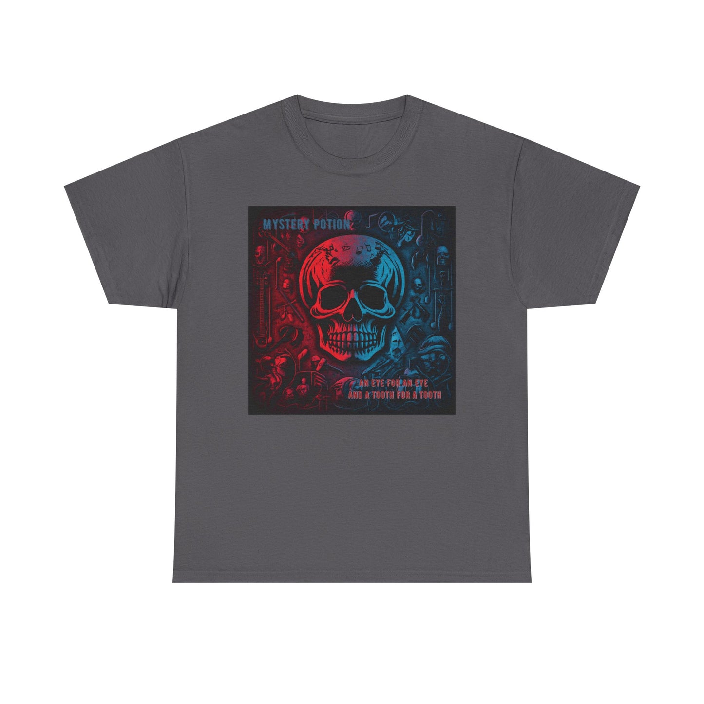 An Eye For An Eye And A Tooth For A Tooth by Mystery Potion, Stylish Skull Graphic Tee - Perfect for Halloween, Casual Wear, Music Festivals, Unique Gift, Unisex Heavy Cotton Shirt