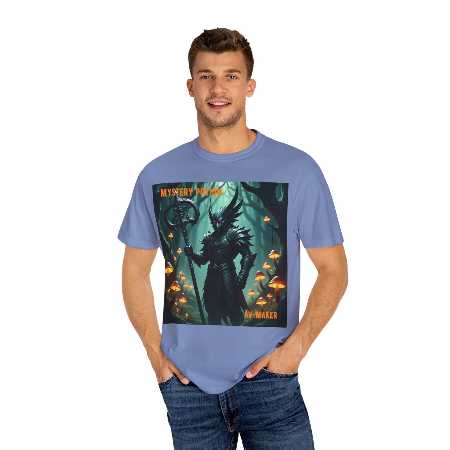 Mystical Āv-Maker Unisex Garment-Dyed T-shirt, Fantasy Apparel, Gift for Gamers, Witchy T-shirt, Mystery Potion Design, Unisex Tee