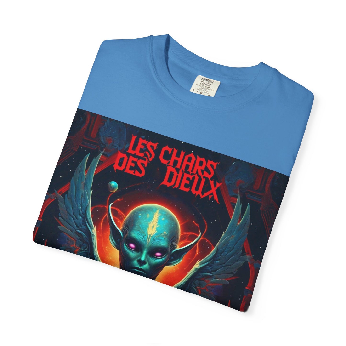 'Les Chars des Dieux' par Potion Mystère, Mystical Alien Graphic T-Shirt | Unisex Tee for Sci-Fi Lovers, Unique Gift for Halloween, Cosmic Vibes, Statement Shirt, Trendy Fashion