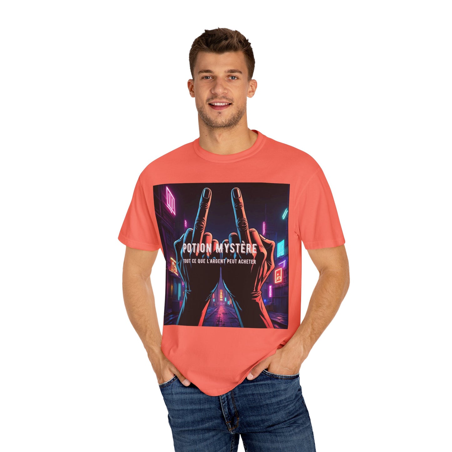 'Tout Ce Que L'Argent Peut Acheter' par Potion Mystère, Two Fingers Up Unisex T-Shirt with Artistic Graphic Design, Casual Wear, Streetwear Style, Gift for Art Lovers, Unique Graphic Tee, [...]