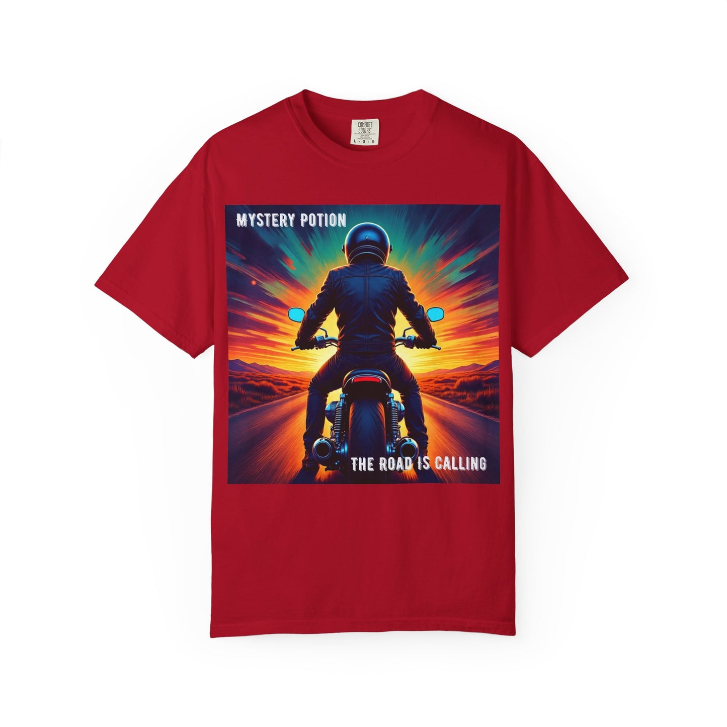 'The Road is Calling' by Mystery Potion Adventure T-Shirt, Motorcycle Gift, Road Trip Tee, Vintage Style Shirt, Unisex Graphic Tee, Outdoor Enthusiast Apparel