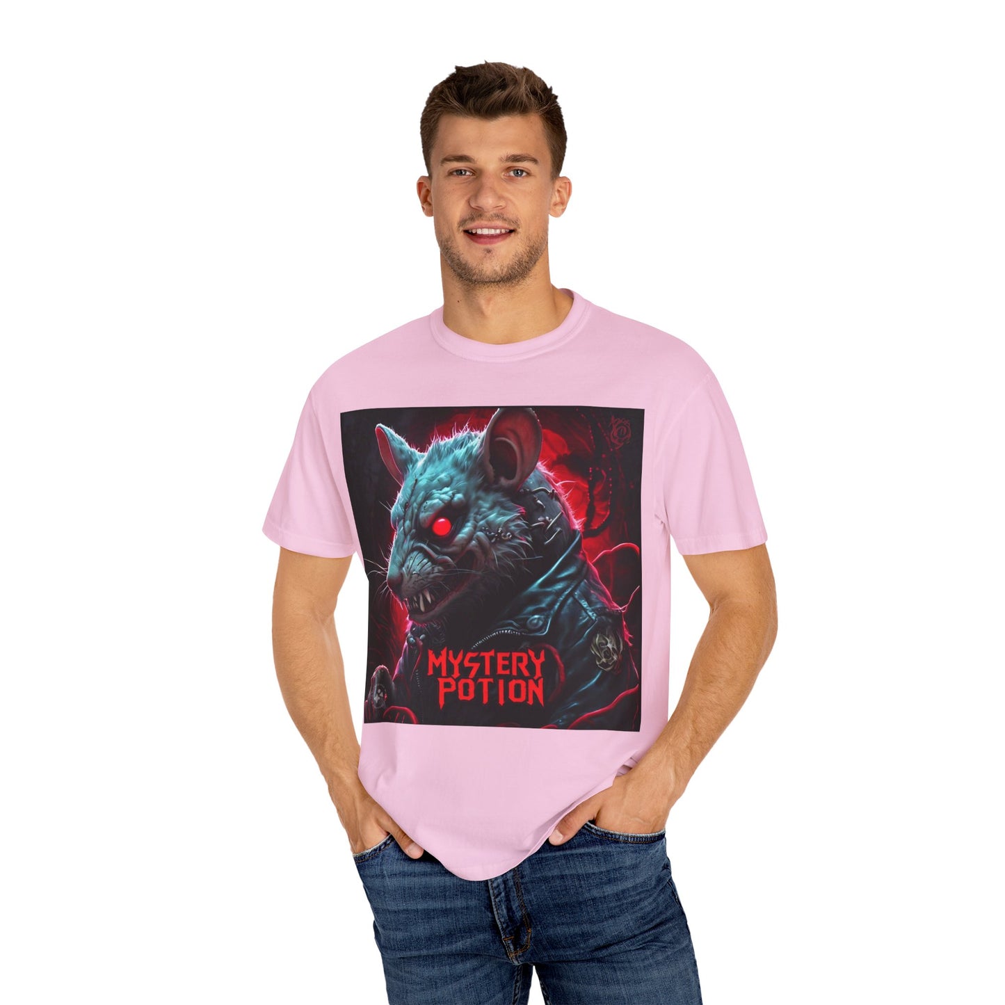 'Mystery Potion' Punk Rock Rat in Leather Jacket T-shirt, Rocker Tee, Original Logo