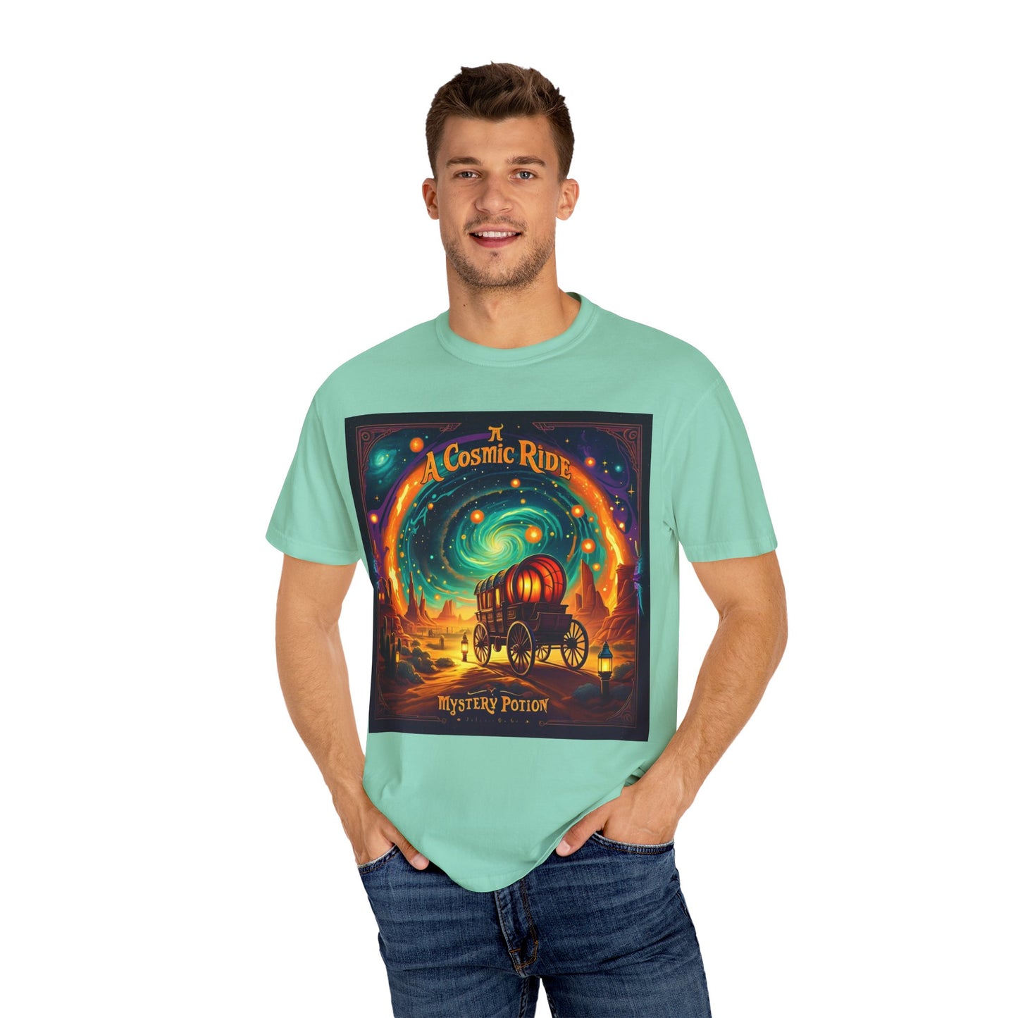 A Cosmic Ride by Mystery Potion T-Shirt, Unisex Graphic Tee, Country Western Festival Wear, Bohemian Style, Gift for Dreamers, Mystical Art Shirt