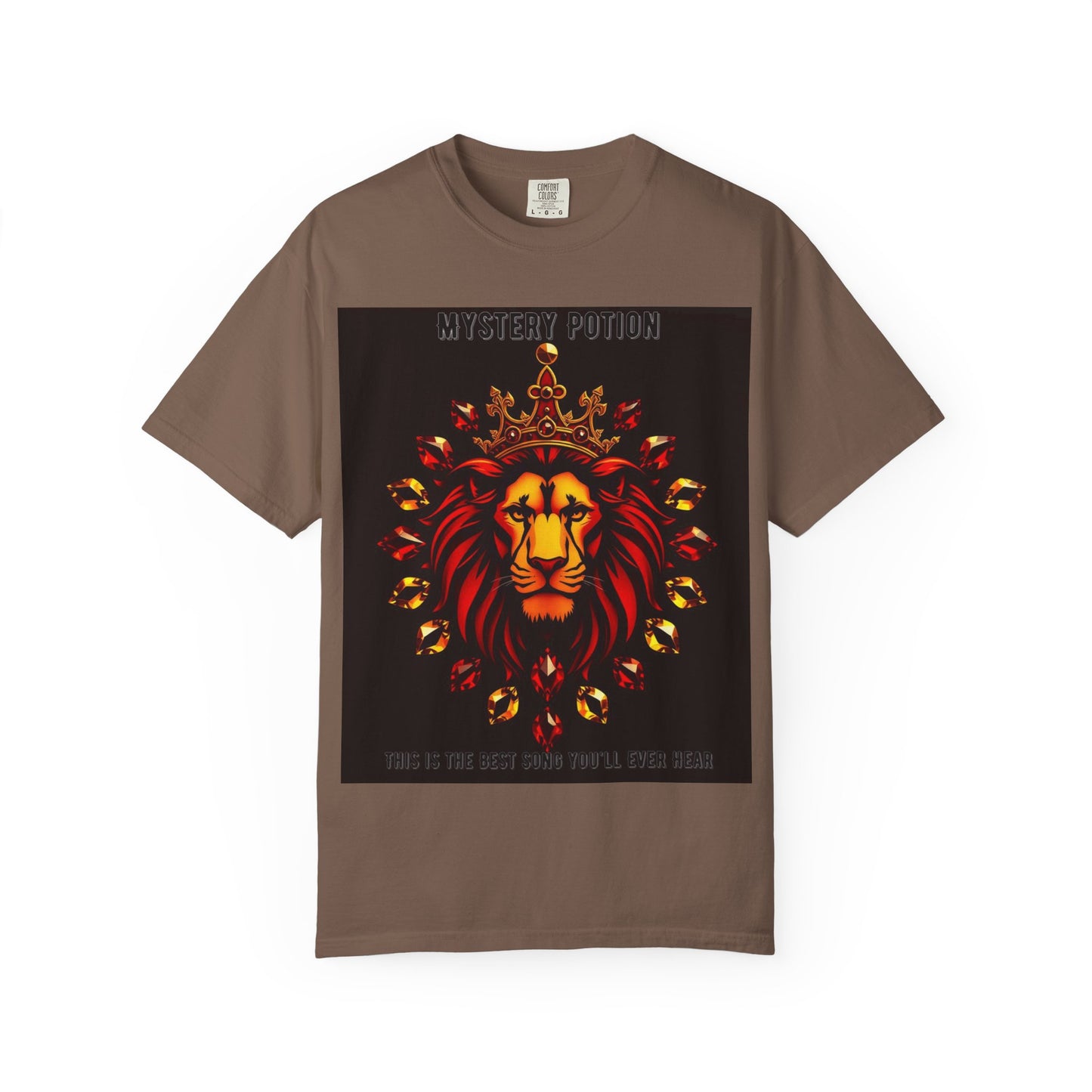 'This Is The Best Song You'll Ever Hear' by Mystery Potion, Bold Graphic Royal Lion T-Shirt, Unisex Tee, Streetwear Style, Gift for Lion Lovers, Perfect for Casual Outings, Unique Clothing