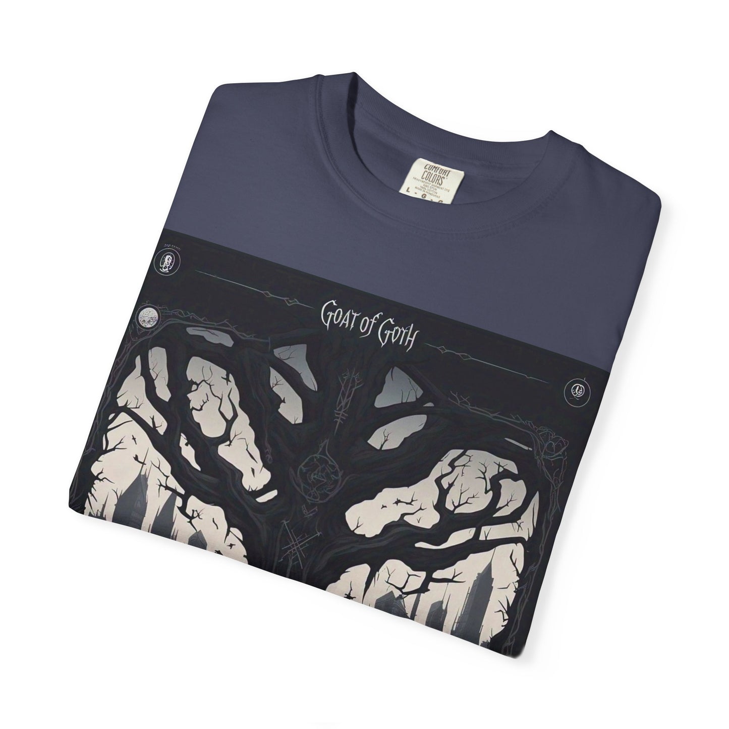 Gothic Tree T-Shirt, GOAT of Goth Unisex Cotton Tee for Nature Lovers, Unique Graphic Tee, Perfect for Festivals, Gift for Adventurers, Eco-Friendly Wear