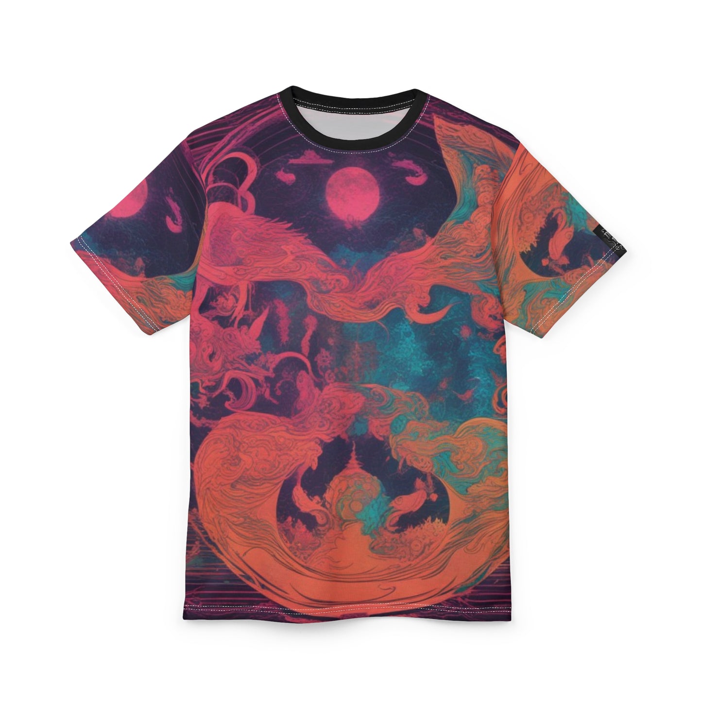 Vibrant Artistic Unisex Tee, Cosmic Graphic Shirt, Unique AOP T-Shirt, Colorful Dreamscape Top, Festival Wear, Statement Fashion