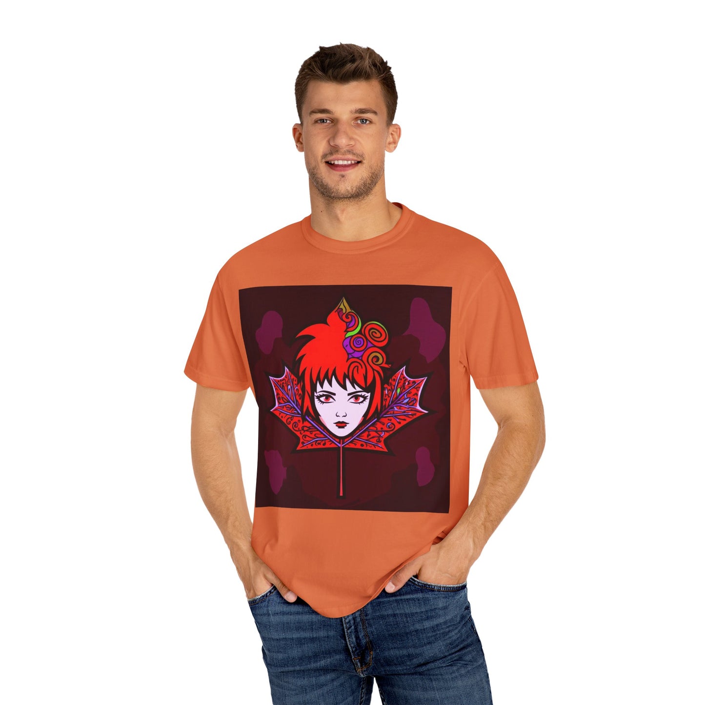 Emily The Maple Leaf Vibrant Art T-Shirt, Bohemian Graphic Tee, Unique Artwear, Gift for Art Lovers, Festival Clothing, Unisex Fashion, Canadian Patriots