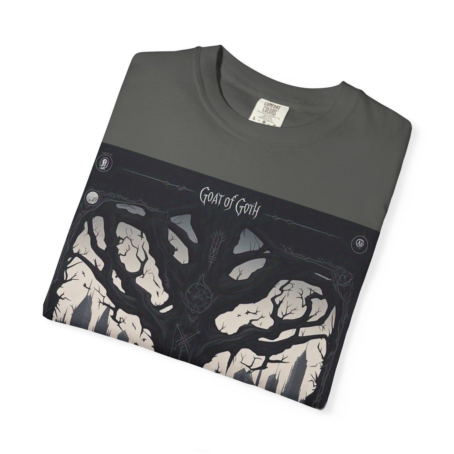 Gothic Tree T-Shirt, GOAT of Goth Unisex Cotton Tee for Nature Lovers, Unique Graphic Tee, Perfect for Festivals, Gift for Adventurers, Eco-Friendly Wear