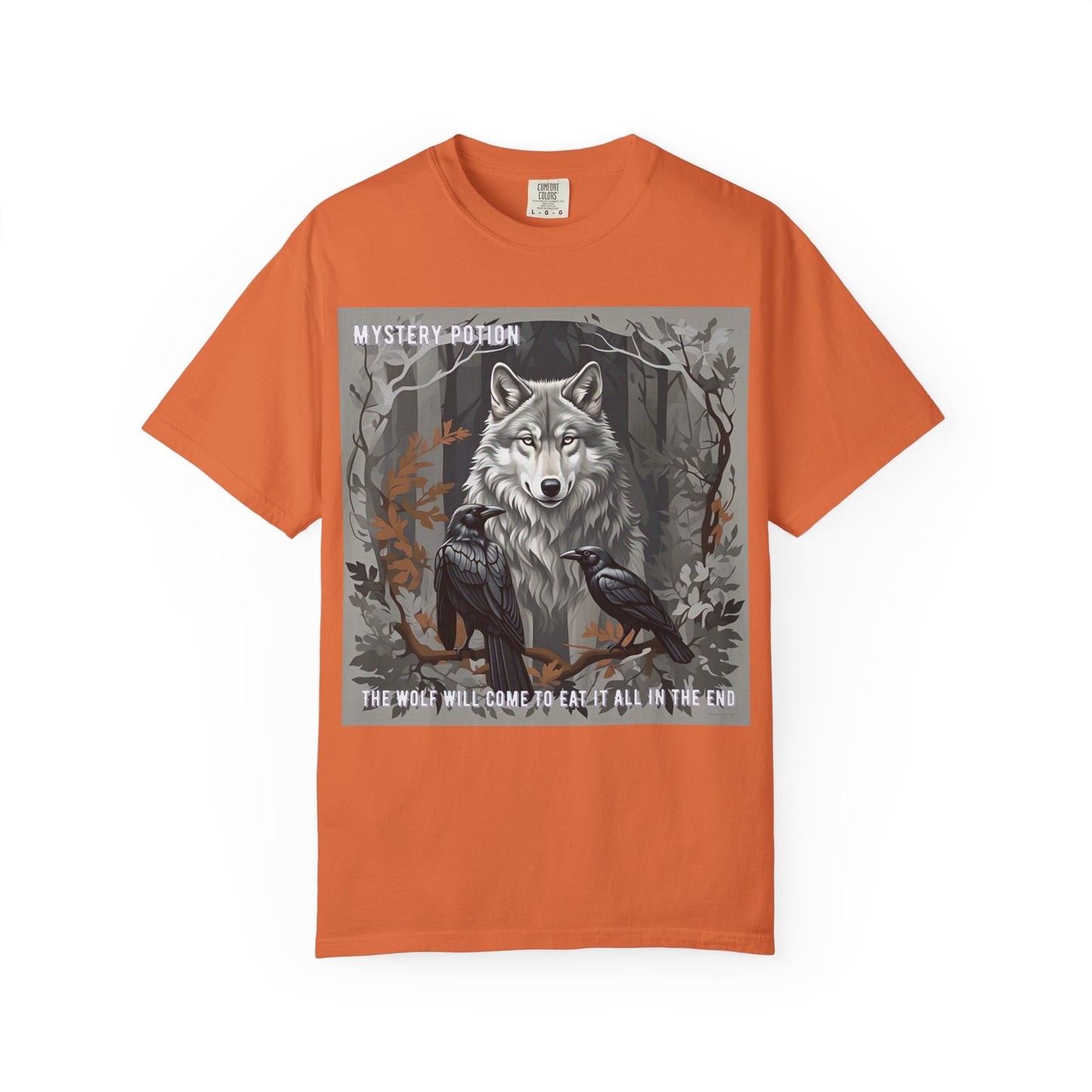 'The Wolf Will Come To Eat It All In The End' by Mystery Potion, Unisex T-Shirt, Edgy Graphic Tee, Animal Lover Gift, Fantasy Shirt, Halloween Apparel, Unique Graphic Shirt