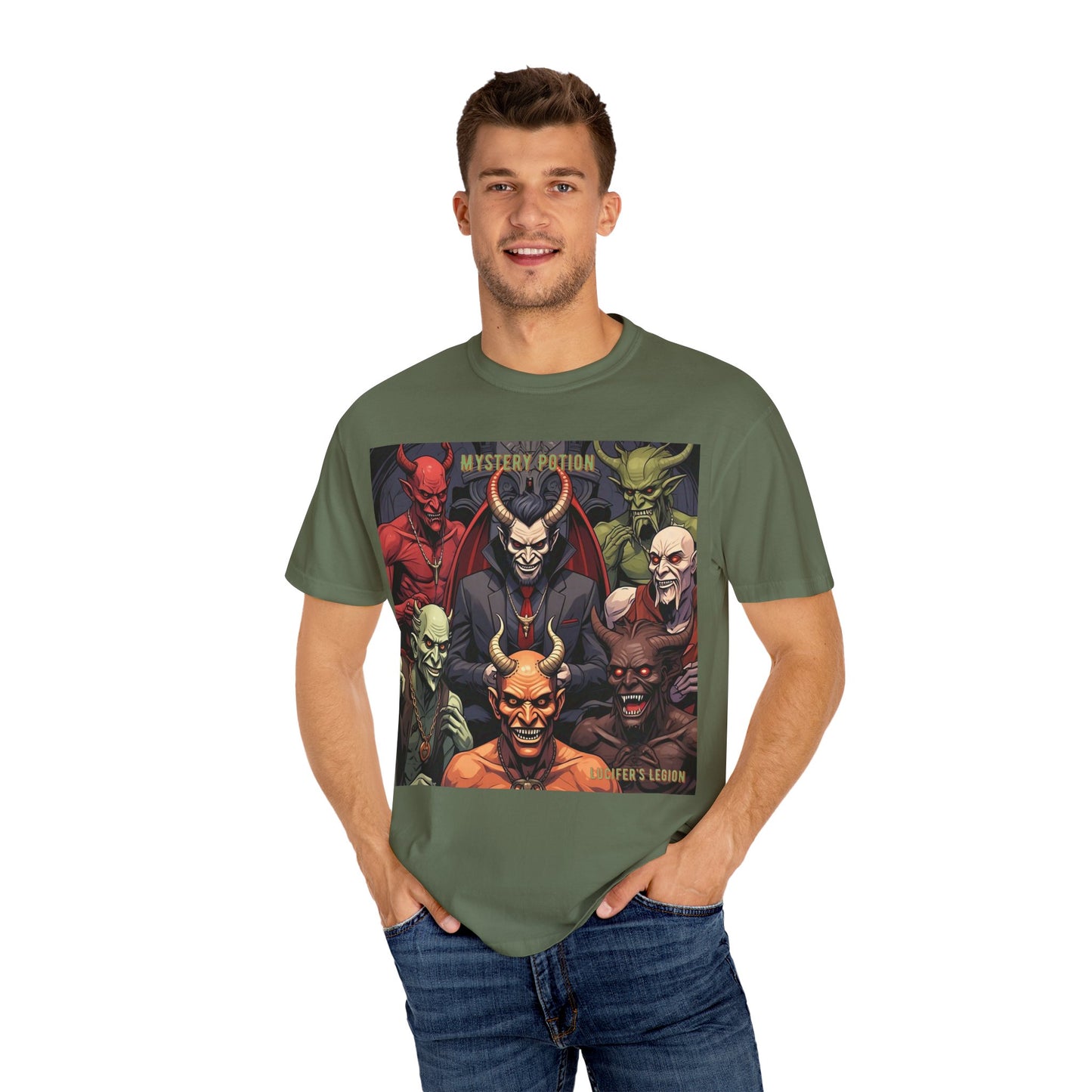 'Lucifer's Legion' by Mystery Potion, Unisex T-Shirt, Devil-Inspired Tee, Halloween Shirt, Comic Book Merch, Gift for Fans