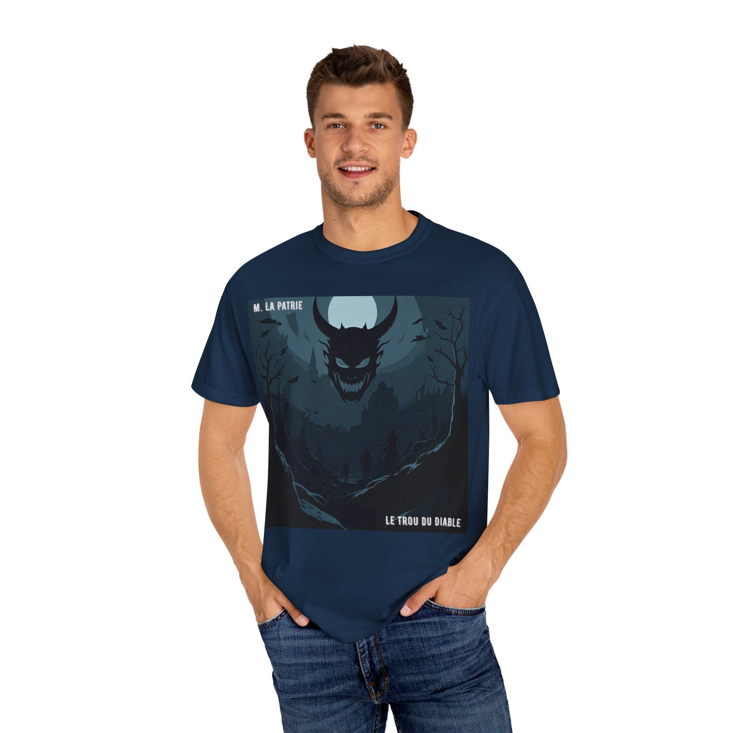 Mysterious Graphic Tee, Unisex Garment-Dyed T-Shirt, Dark Fantasy Shirt, Gift for Adventurers, Halloween Apparel, Unique Artwear