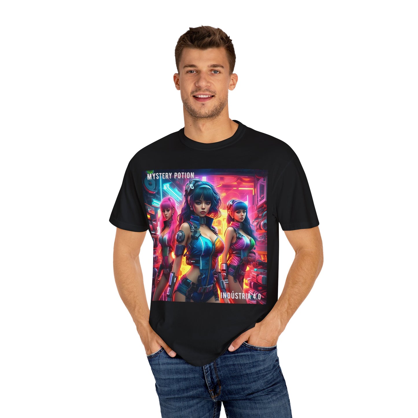 'Indústria 4.0' by Mystery Potion Unisex Garment-Dyed T-shirt, Cyberpunk T-shirt, Gamer Apparel, Unique Graphic Tee, Gift for Fans