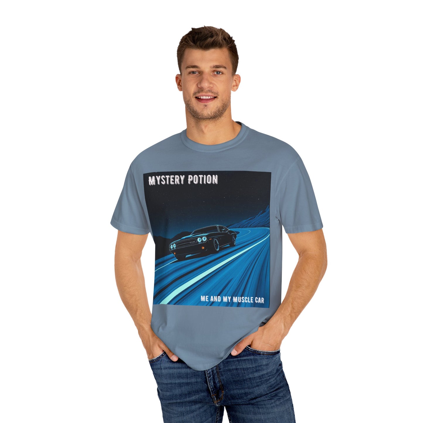 Mystery Potion Muscle Car T-Shirt | Unisex Garment-Dyed Tee, Vintage Car Lover Gift, Perfect for Car Shows, Birthday Gift, Casual Wear