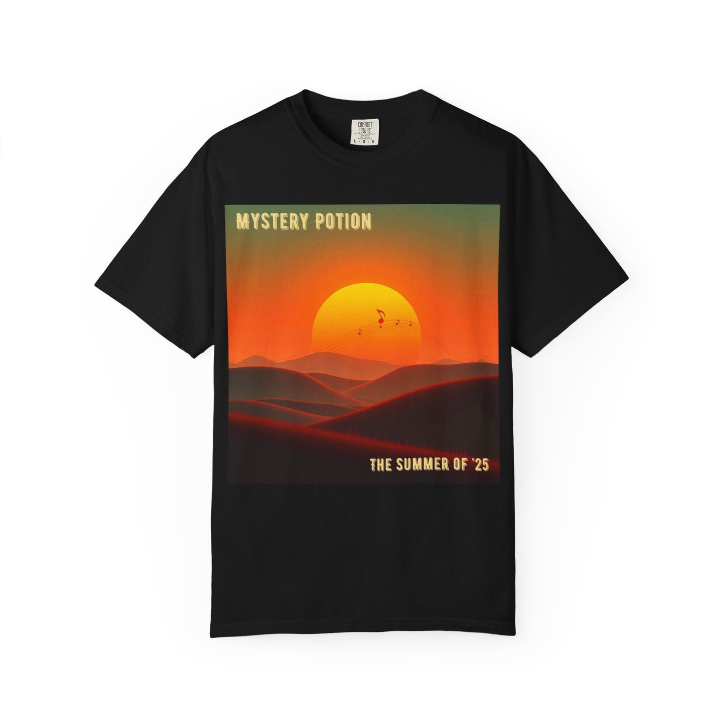 'The Summer of '25'  by Mystery Potion, Mystical Sunset T-Shirt - Unisex Garment-Dyed Tee, Retro Vibe, Bohemian Style, Summer Essential Swag