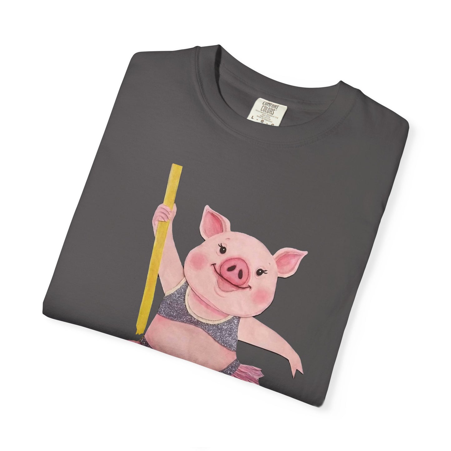 'Playful Pig' T-Shirt, Fun Graphic Tee, Animal Lover Gift, Unique Apparel, Funny T-Shirt, Cute Pig Shirt, Pole-Dancers and Pole Dancing Pig.