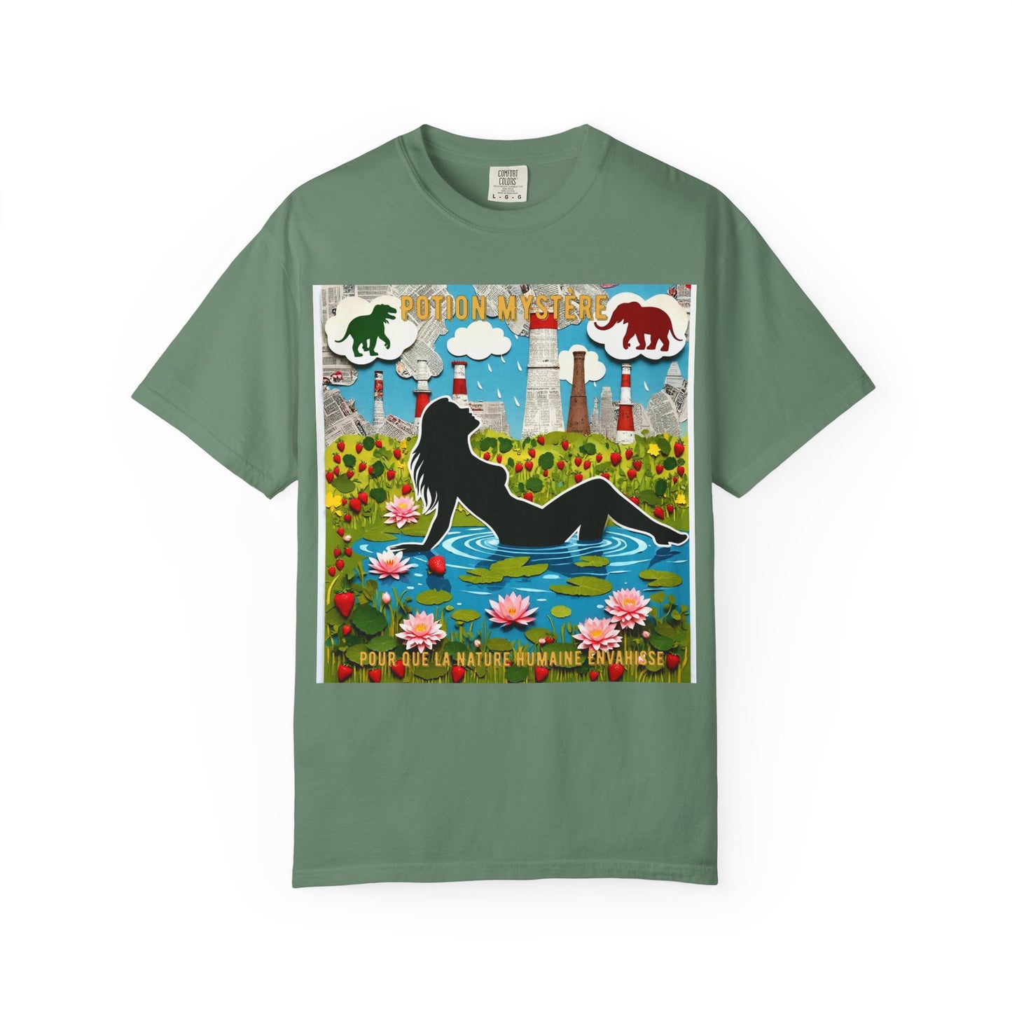 'Pour Que La Nature Humaine Envahisse' par Potion Mystère, Nature-Inspired Collage Unisex T-Shirt, Eco-Friendly Tee, Vibrant Graphic Tee, Relaxed Fit Shirt, Summer Casual Wear, Gift for Nature Lovers, Grebo Rock