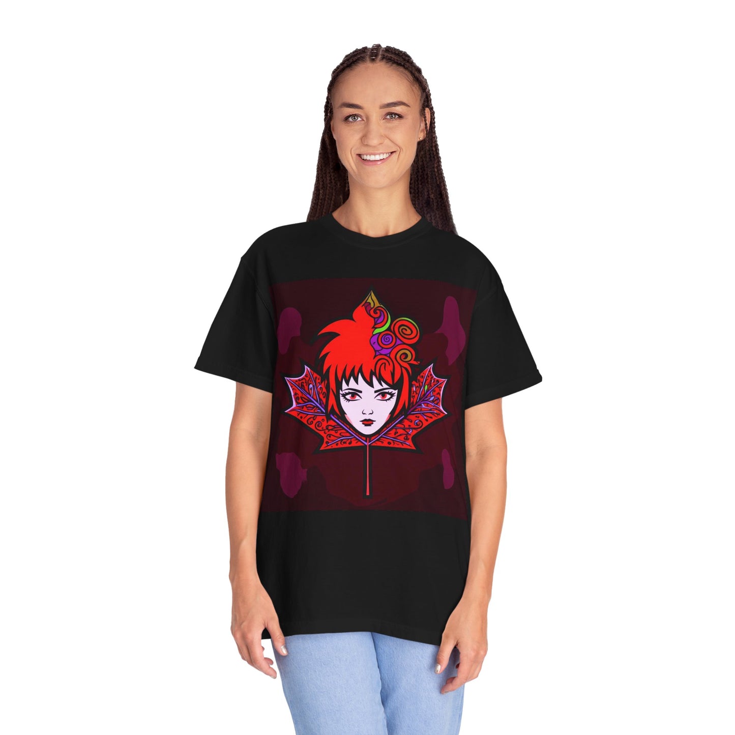 Emily The Maple Leaf Vibrant Art T-Shirt, Bohemian Graphic Tee, Unique Artwear, Gift for Art Lovers, Festival Clothing, Unisex Fashion, Canadian Patriots