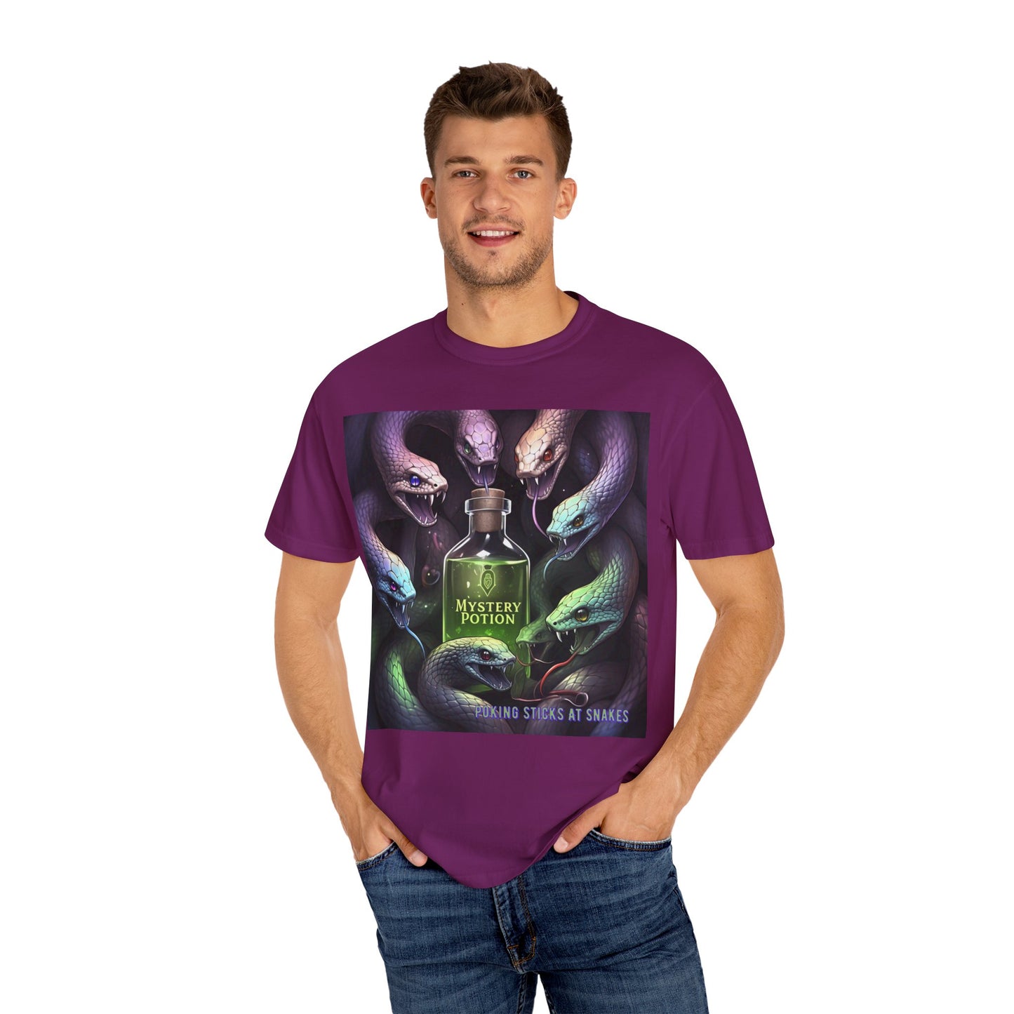 'Poking Sticks At Snakes' by Mystery Potion, Unisex T-shirt | Snakes Design | Perfect for Halloween, Gifts, Cozy Wear, Unique Apparel, Vintage Vibe