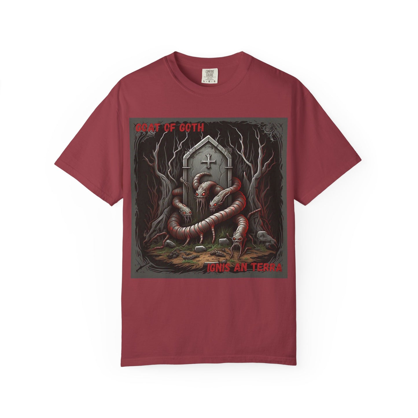 'Ignis An Terra' by GOAT of Goth, Gothic Graphic T-Shirt, Dark Aesthetic Tee, Unisex Halloween Shirt, Unique Gift for Horror Lovers, Casual Everyday Wear