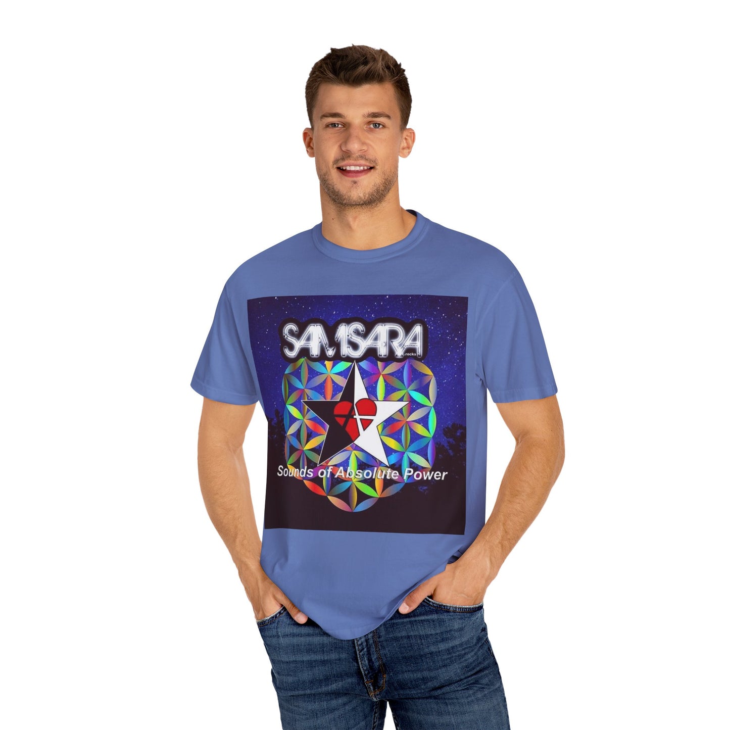 Sounds Of Absolute Power by Samsara Vibrant Graphic T-Shirt for Nature Lovers, Unisex Tee, Festival Wear, Gift for Music Enthusiasts, Bohemian Style Apparel