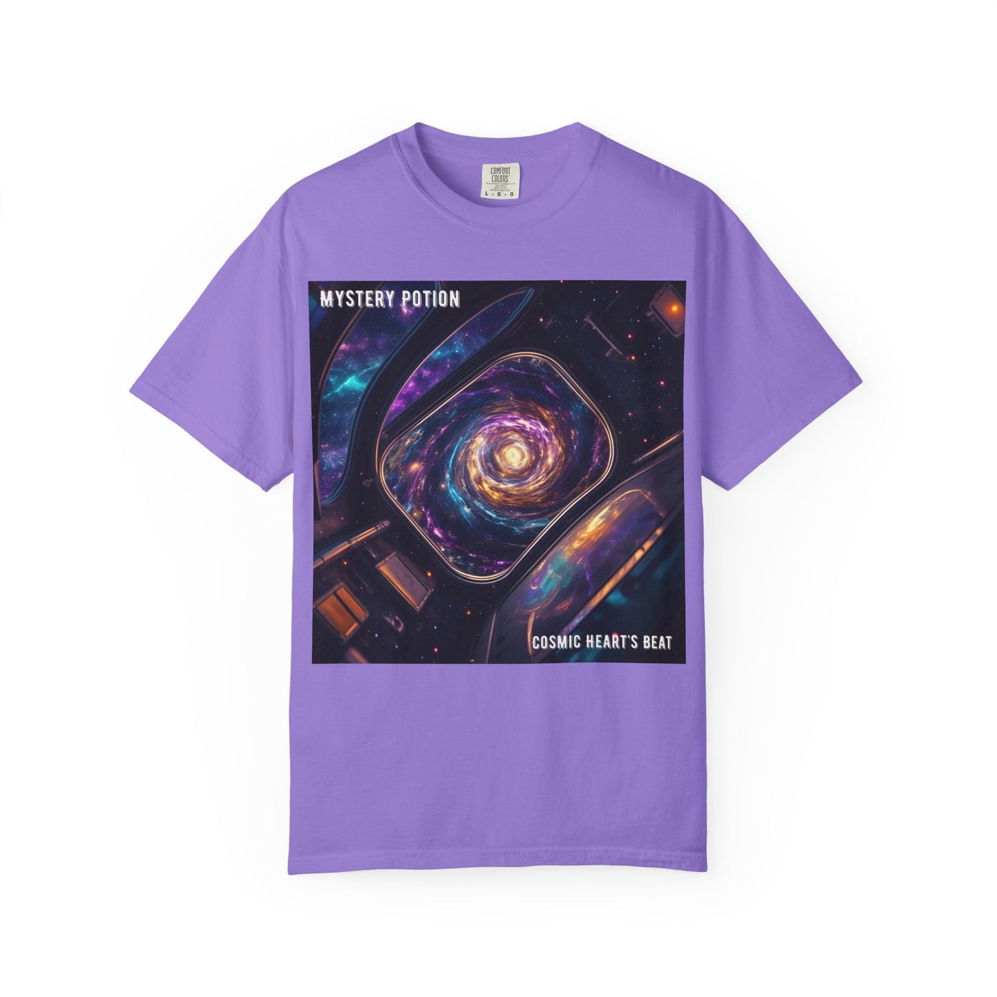 Cosmic Themed Mystery Potion Unisex Garment-Dyed T-shirt, Mystical Tee, Galaxy Shirt, Space Art Apparel, Unique Gift for Event Horizon Stargazers