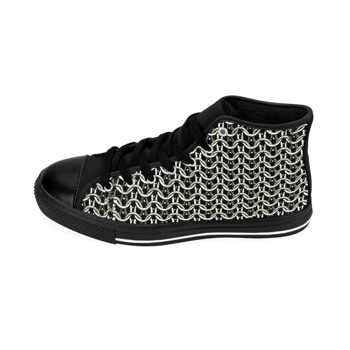 Stylish Men’s Faux Chain Mail High Top Sneakers, Casual Footwear, Trendy Shoes for Everyday Wear, Unique Patterned Sneakers, Gifts for Him