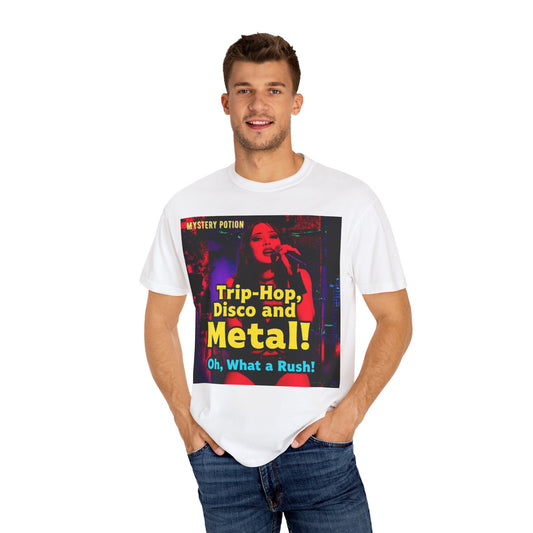 Trip Hop, Disco and Metal! Oh, What a Rush Vibrant Music-Themed Unisex T-shirt | Perfect Gift for Music Lovers, Concert Attendees, Band Merch, Festival Apparel, and Casual Wear