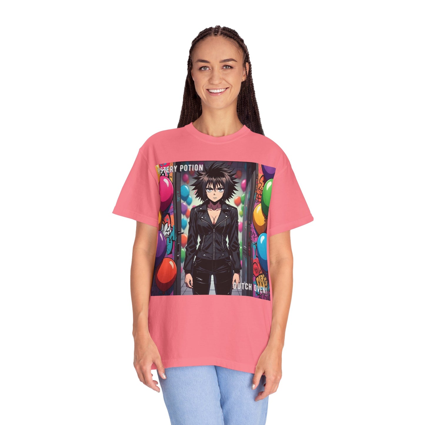 Mystery Potion's 'Dutch Oven', Whimsical Grabber Style Anime Graphic T-shirt featuring Bold Art, Anime Style Tee, Unisex Casual Wear, Gift for Friends, Trendy Statement Shirt