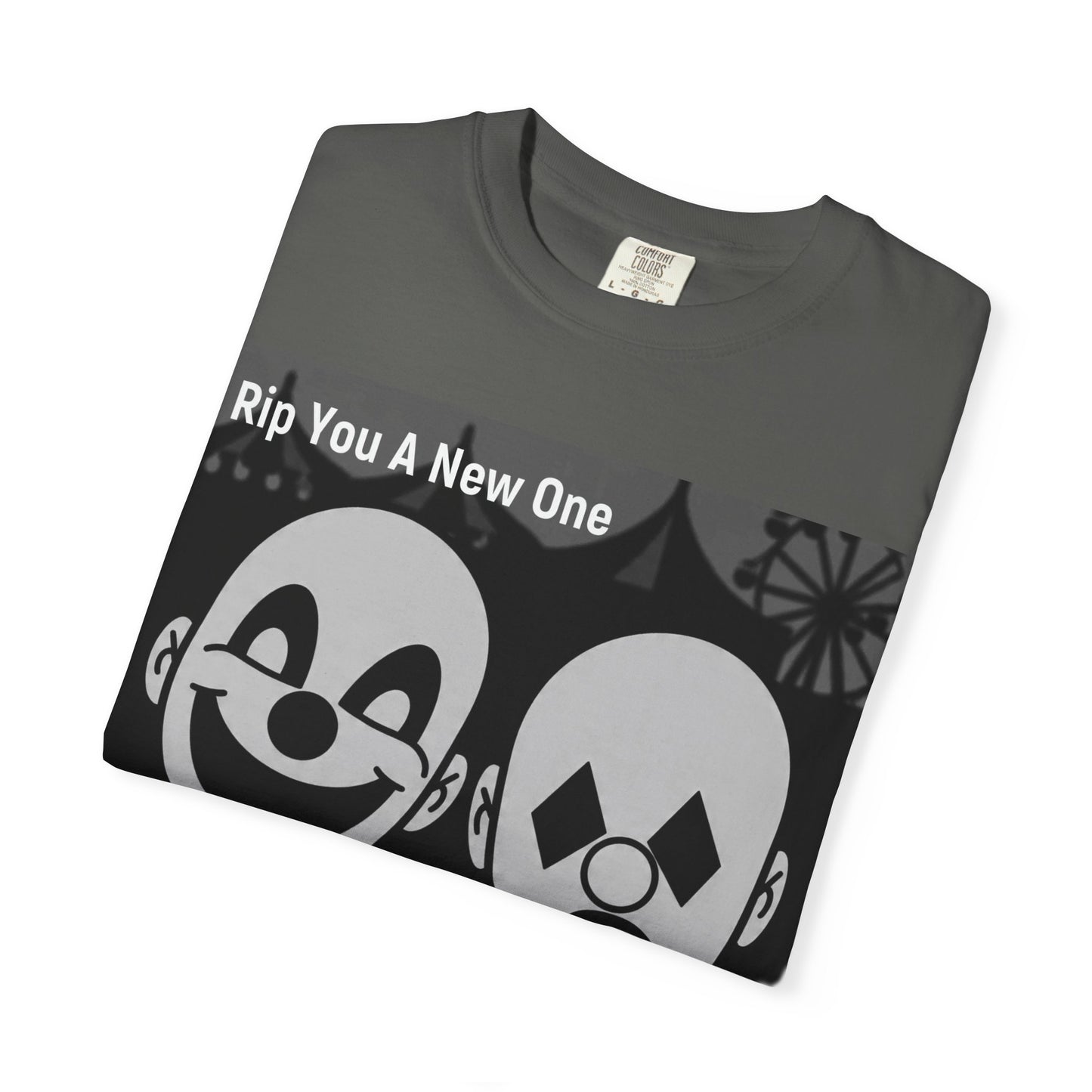 'My Life's A Circus' by Rip You A New One, Clown-Themed Unisex T-Shirt, Quirky Graphic Tee, Funny Gift for Theatre Lovers, Unique Casual Wear, Statement T-shirt, Humor Apparel, Sad and Happy Faces