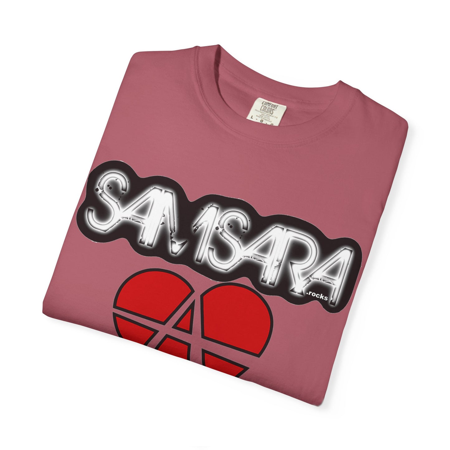 'Samsara Rocks' Logo, Love and Anarchy Graphic Tee | Unisex Garment-Dyed T-Shirt, Casual Fashion, Heart Design, Streetwear, Gift for Him/Her