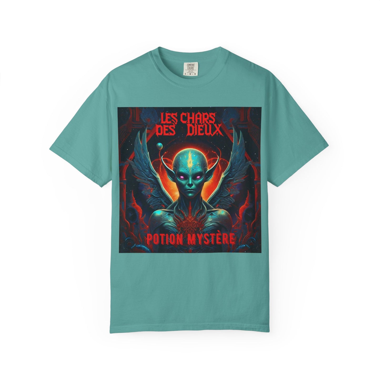 'Les Chars des Dieux' par Potion Mystère, Mystical Alien Graphic T-Shirt | Unisex Tee for Sci-Fi Lovers, Unique Gift for Halloween, Cosmic Vibes, Statement Shirt, Trendy Fashion