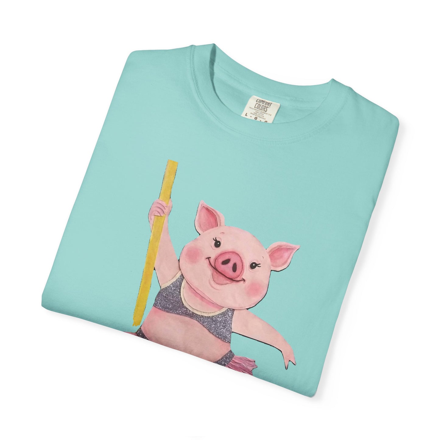 'Playful Pig' T-Shirt, Fun Graphic Tee, Animal Lover Gift, Unique Apparel, Funny T-Shirt, Cute Pig Shirt, Pole-Dancers and Pole Dancing Pig.