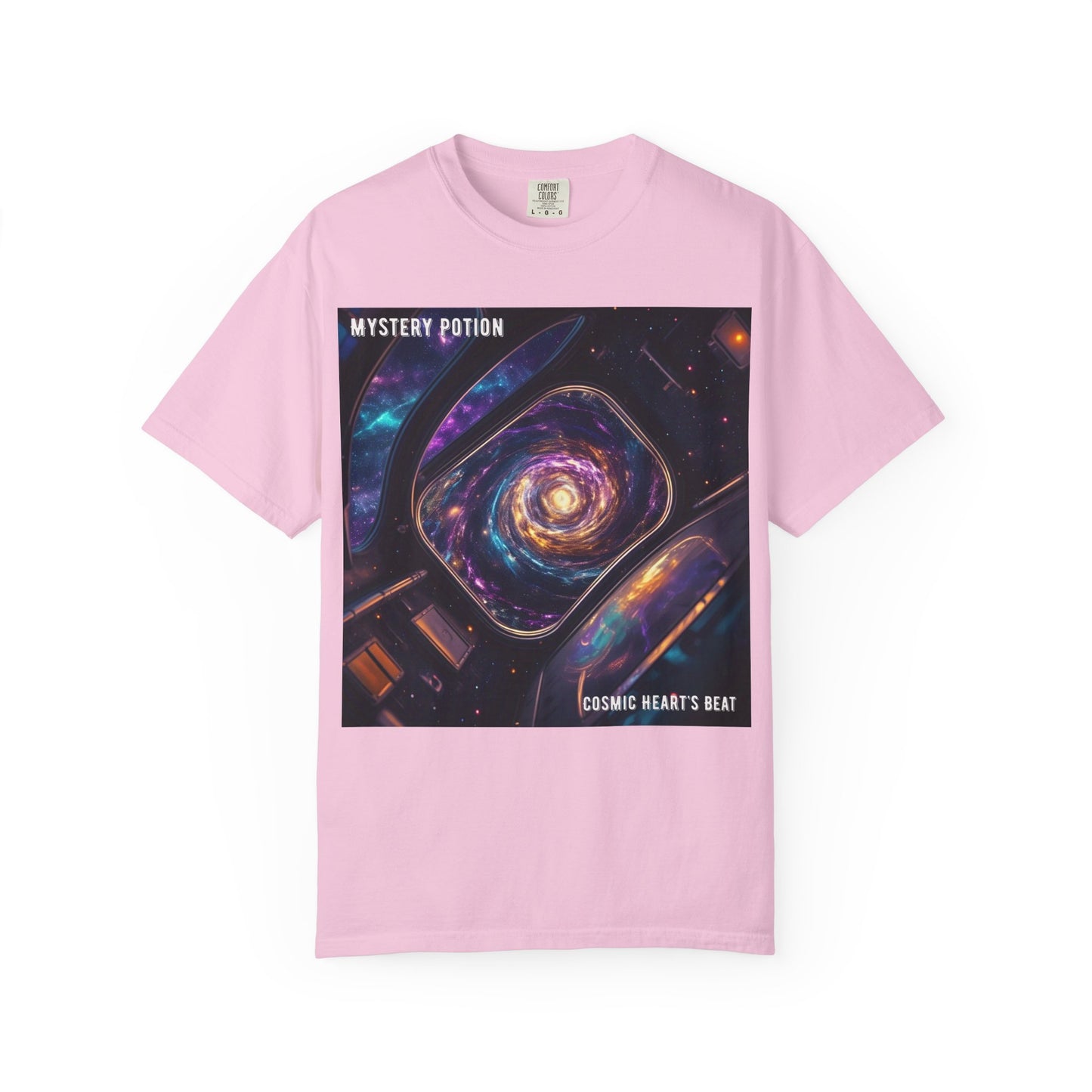 Cosmic Themed Mystery Potion Unisex Garment-Dyed T-shirt, Mystical Tee, Galaxy Shirt, Space Art Apparel, Unique Gift for Event Horizon Stargazers