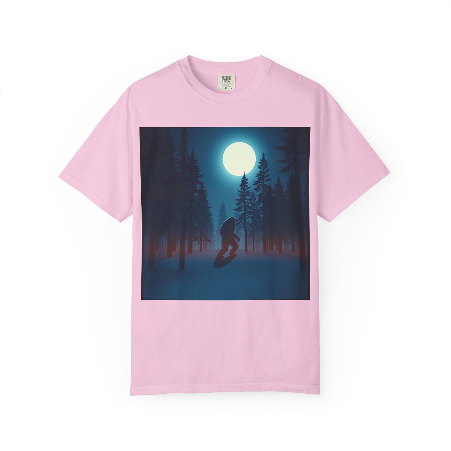 Moonlit Forest Snowboarder T-Shirt, Cozy Adventure Tee, Winter Sports Gift, Unisex Apparel, Outdoor Vibes