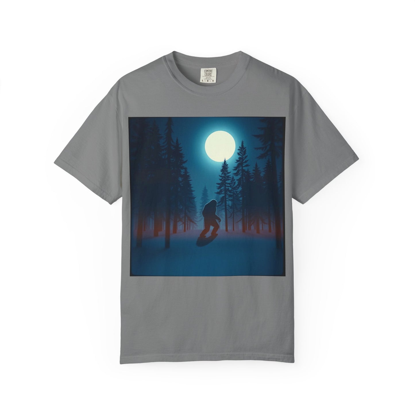 Moonlit Forest Snowboarder T-Shirt, Cozy Adventure Tee, Winter Sports Gift, Unisex Apparel, Outdoor Vibes