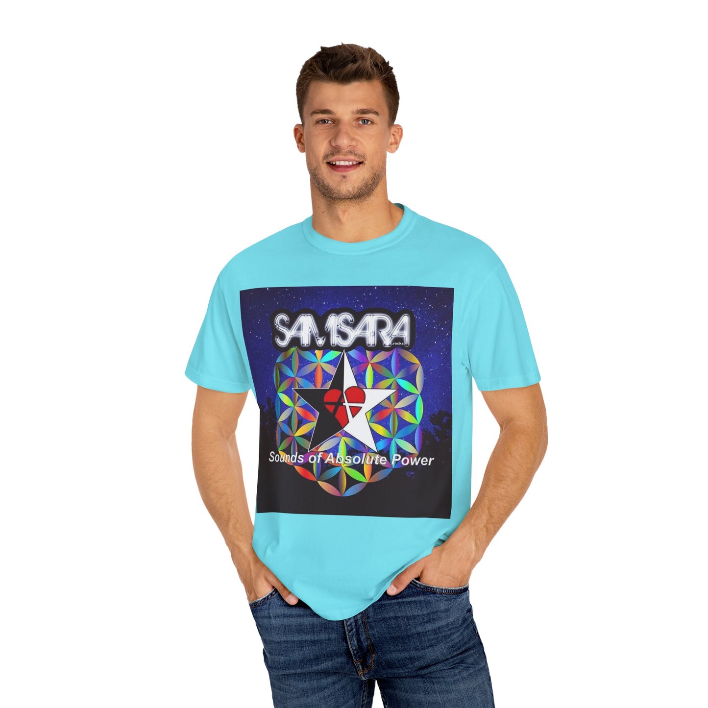 Sounds Of Absolute Power by Samsara Vibrant Graphic T-Shirt for Nature Lovers, Unisex Tee, Festival Wear, Gift for Music Enthusiasts, Bohemian Style Apparel